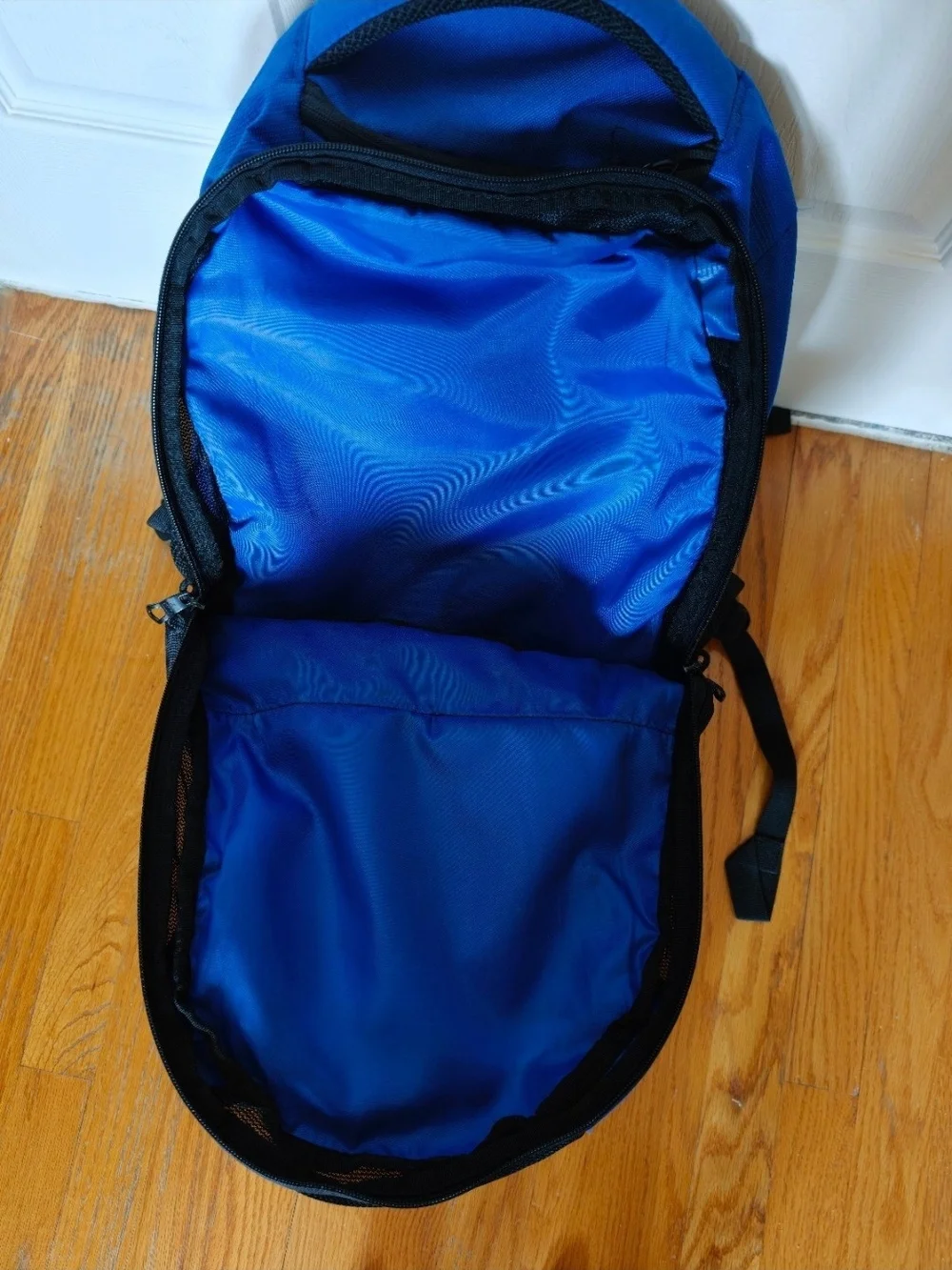 Adidas Load Spring Blue/Black Polyester Backpack with Chest Straps, Many Pockets